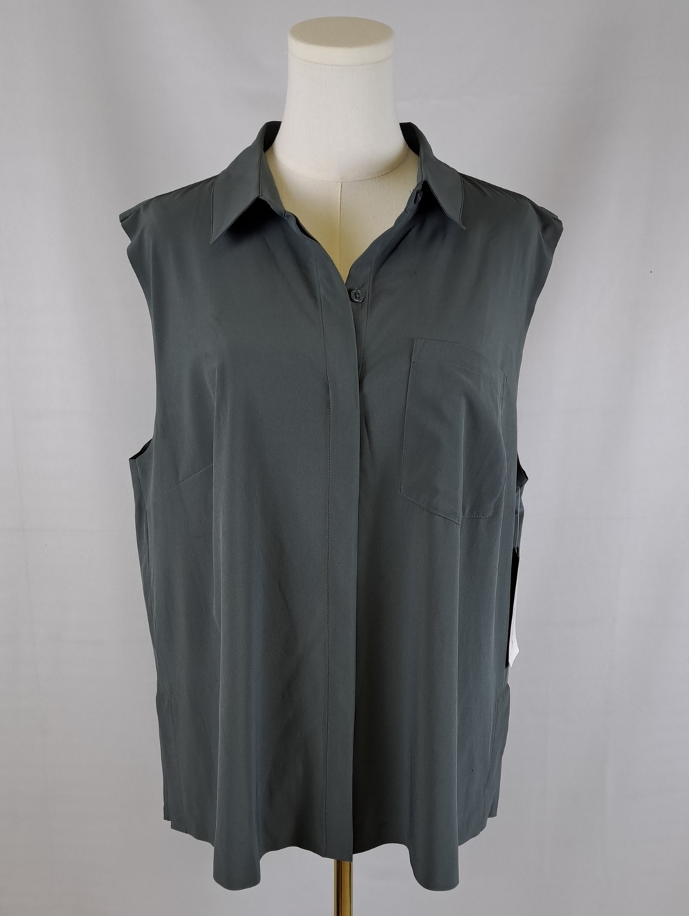 Athleta Everlasting Tank Sleeveless Collared Shirt Slate Gray XL NWT Athleisure